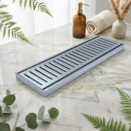 100*100*14mm Muses Brushed Silver Ezy Flow Floor Grate(Maximum 5600mm,80mm Waste)