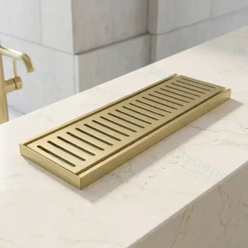 100*100*35mm Muses Brushed Gold Ezy Flow Floor Grate (Maximum 5600mm,50mm Waste)