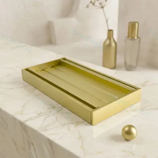 100*100*21mm Muses Brushed Gold Ezy Flow Tile Insert Grate(Maximum 5600mm,50mm Waste)