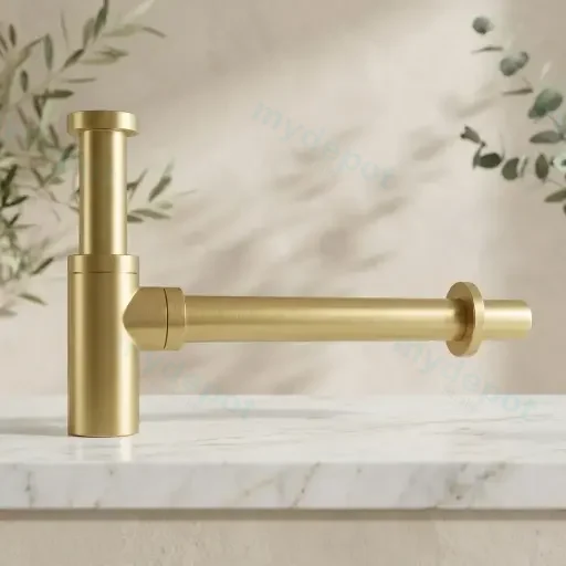 Round Brushed Brass Bottle Trap 32mm