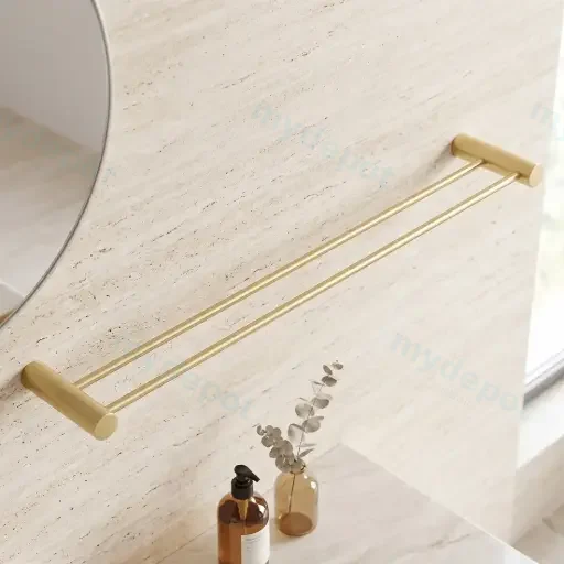 Brushed Brass Double Towel Rail 600mm