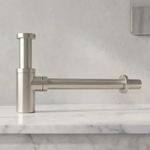 Round Brushed Nickel Bottle Trap 32mm