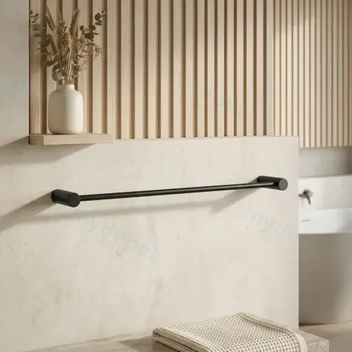 Black Single Towel Rail 600mm