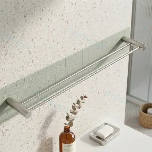 Brushed Nickel Double Towel Rail 600mm