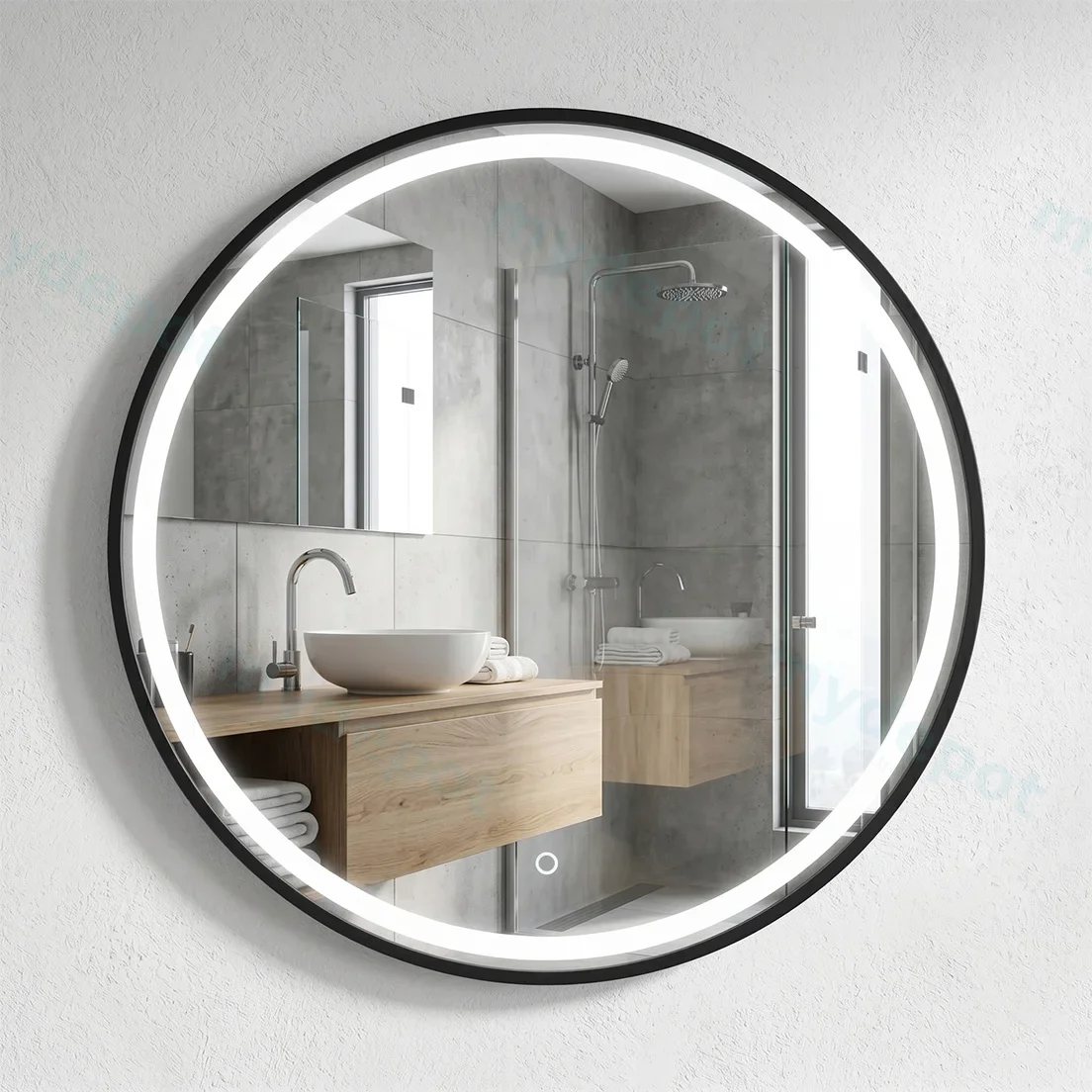 900*38mm Round Matte Black LED Lighting Dressing Mirror 3 Lighting Options controlled With Touch Sensor Switch Frontlit