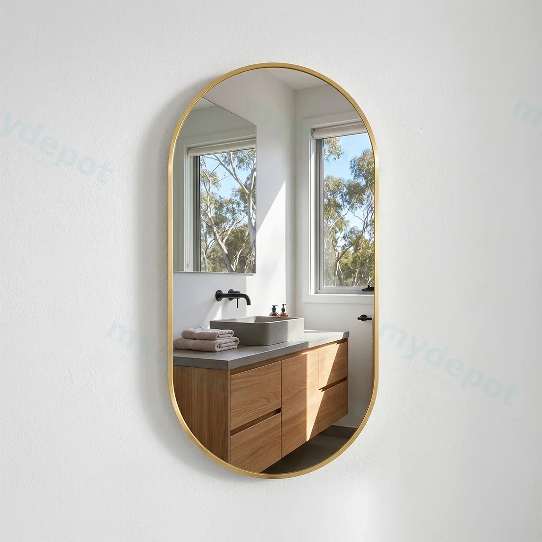 500*1000mm Matte Brushed Gold Frame LED Lighting Dressing Mirror 3 Lighting Options controlled With Touch Sensor Switch Frontlit