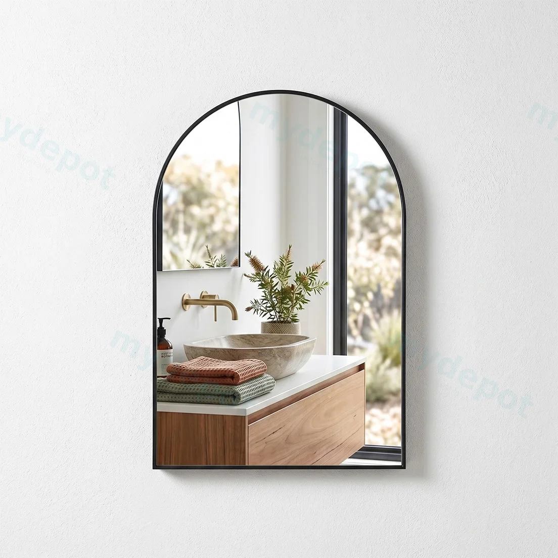 600*900*21.5mm Arch Gun Metal  Framed Mirror(Gun Metal Aluminium Frame)