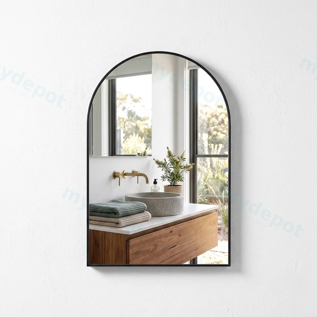 600*900*21.5mm Arch Matte Black Framed Mirror(Matte Black Aluminium Frame)