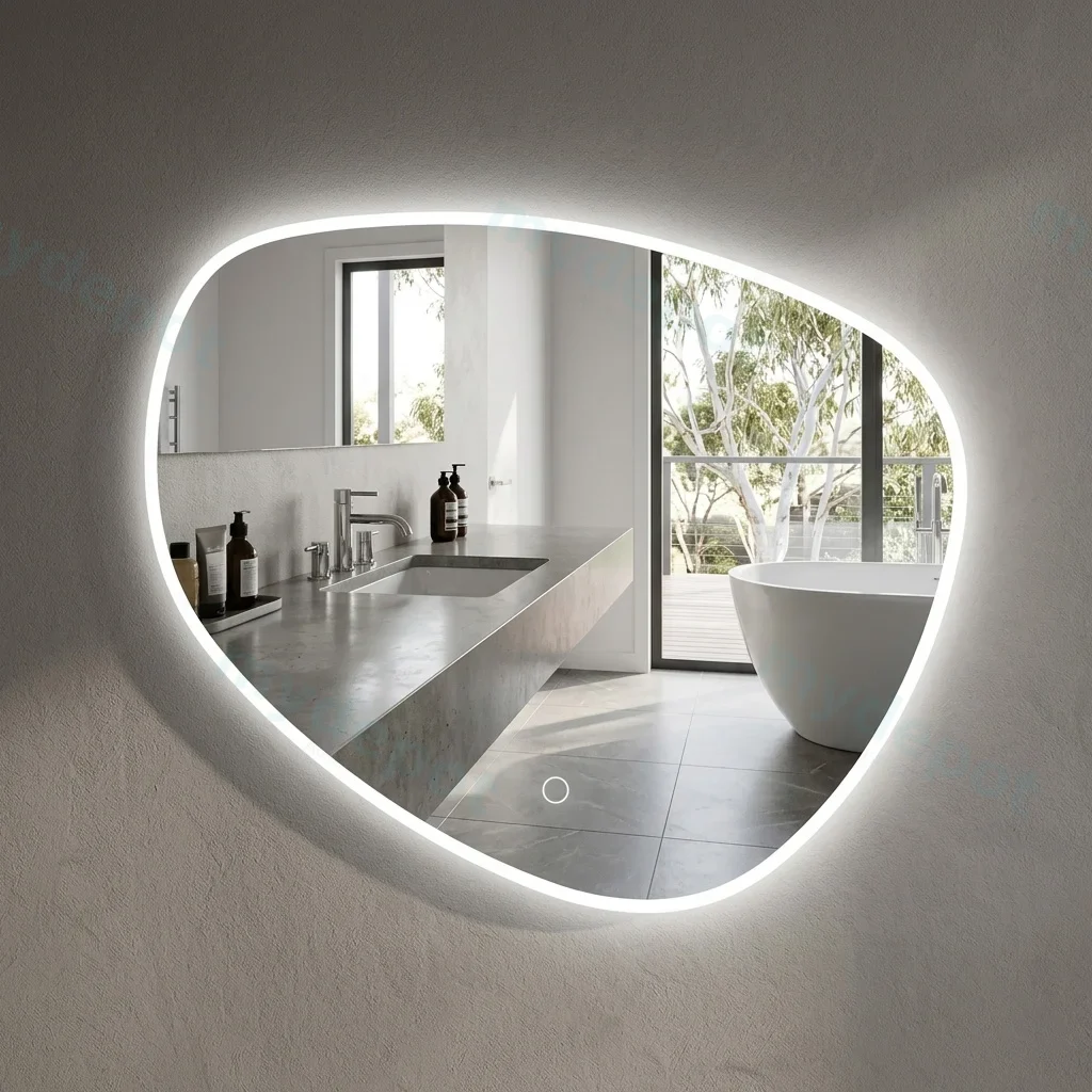 800*675mm 3 Color Lighting Front & Backlit Asymmetrical Acrylic LED Mirror Touch Sensor Switch