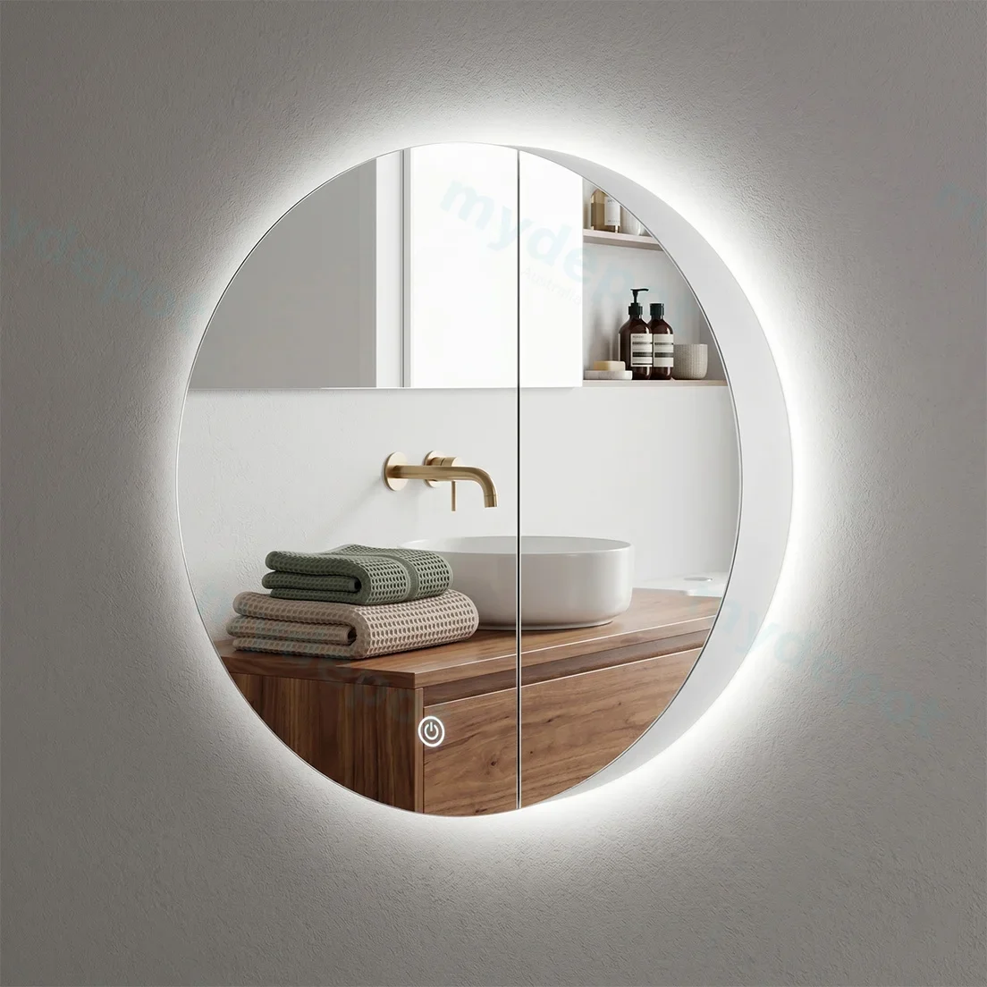 600*600*110mm Round LED Shaving Cabinet(3mm Mirror Door,backlit LED Light,No Switch,With Socket)