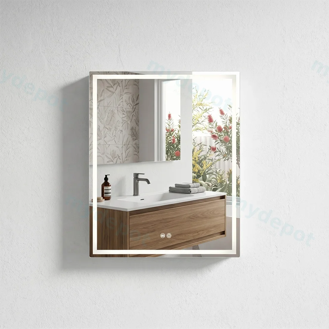 600*720*139mm Silver Brushed Rectangular LED Mirror Shaving Cabinet(Single Door,Anti-Fogging)