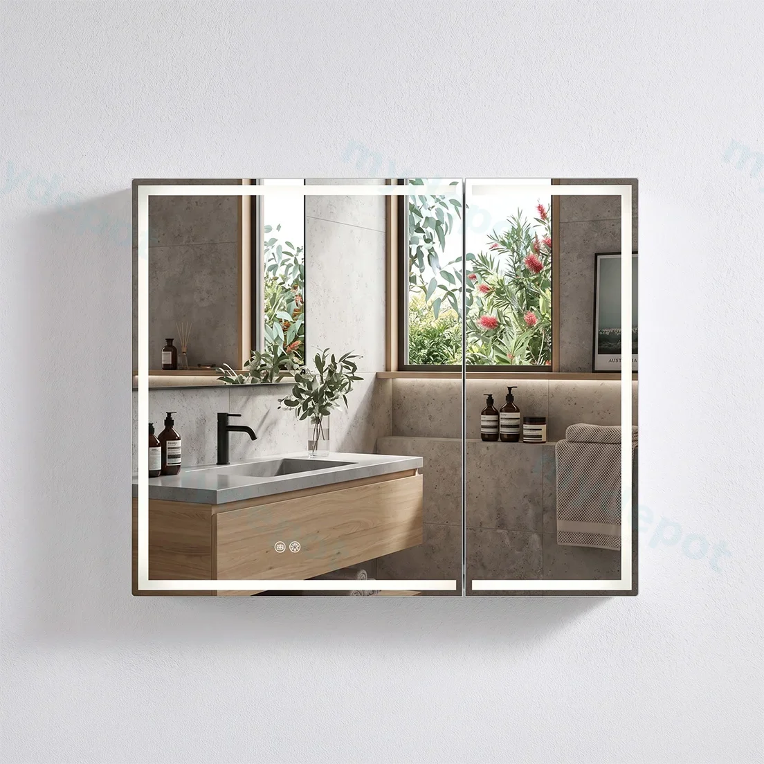 900*720*139mm Silver Brushed Rectangular LED Mirror Shaving Cabinet(Double Doors,Anti-Fogging)