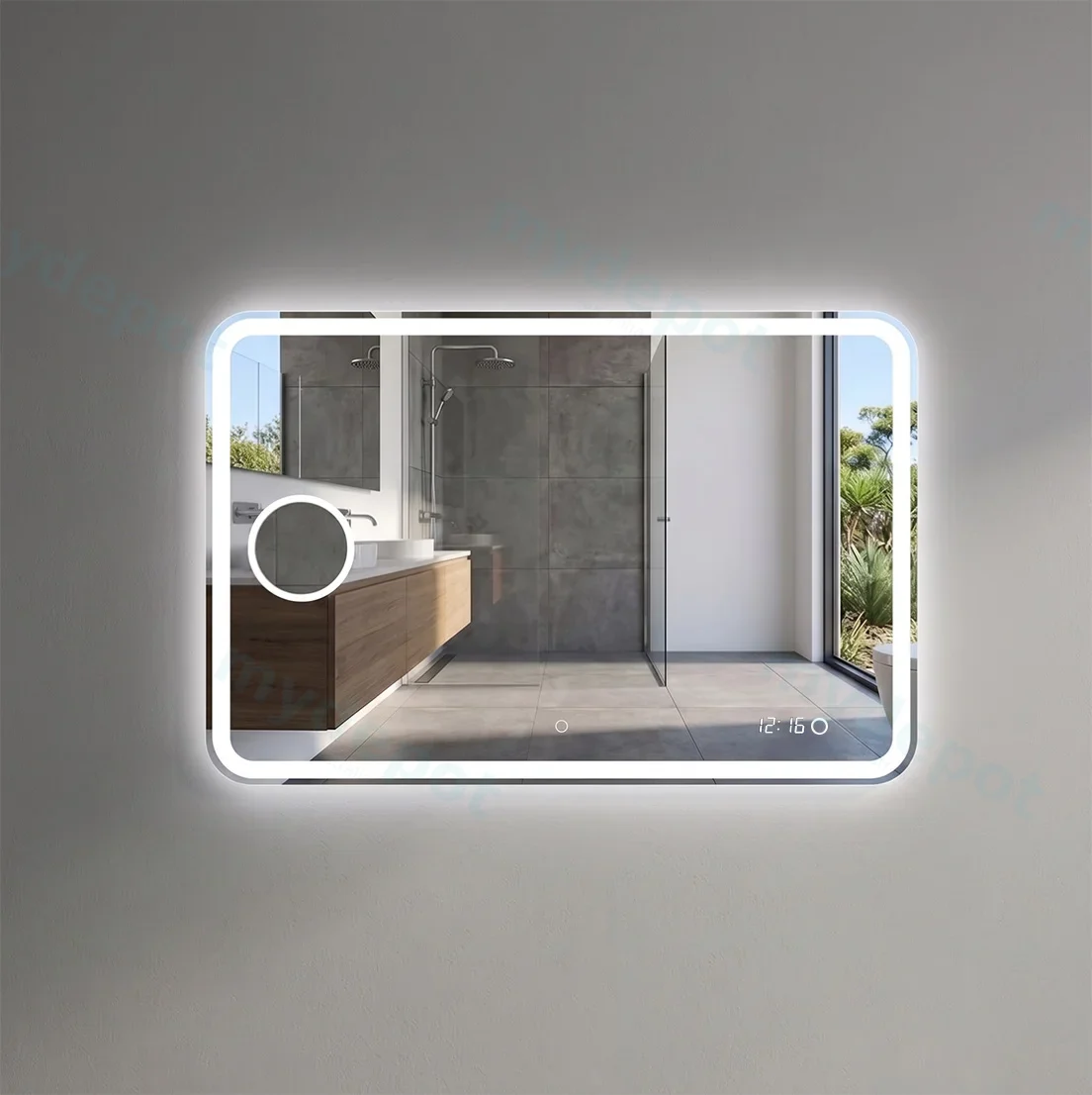 1500*800mm Curved Rim Rectangle 3 Color Lighting Frontlit LED Mirror Magnifier Touch Sensor Switch Defogger Pad Wall Mounted