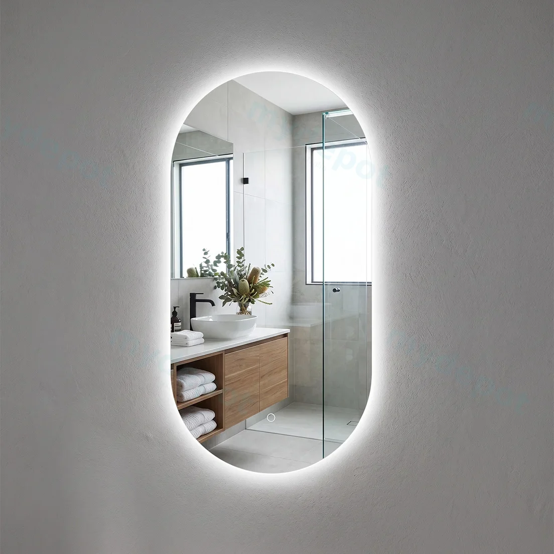 450*900mm Builder Range Oval Sharp-Edged 3 Color Lighting Backlit LED Mirror With Touch Sensor Switch