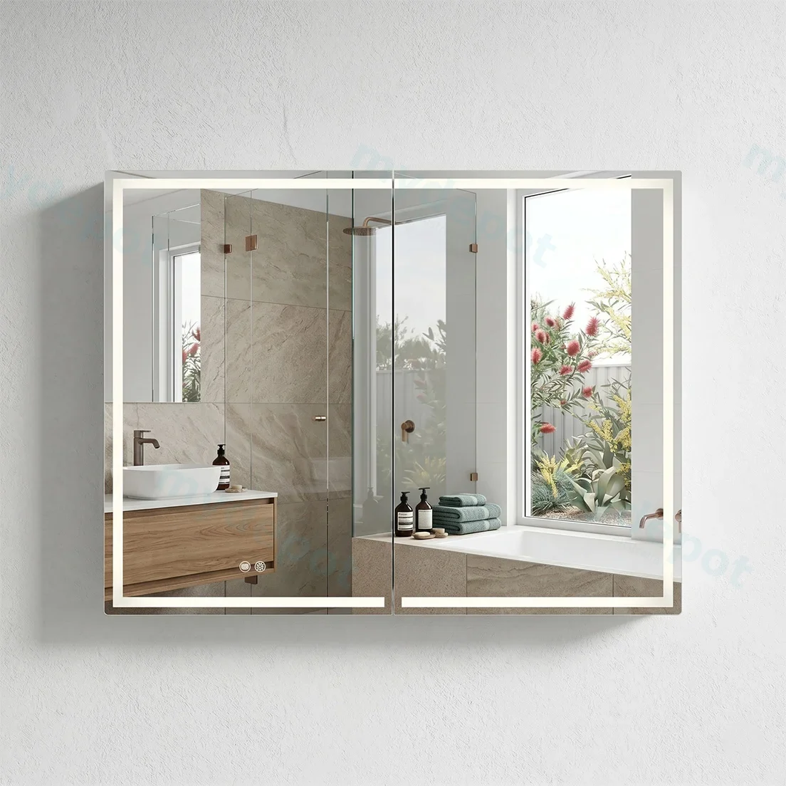 1200*720*139mm Silver Brushed Rectangular LED Mirror Shaving Cabinet(Double Doors,Anti-Fogging)