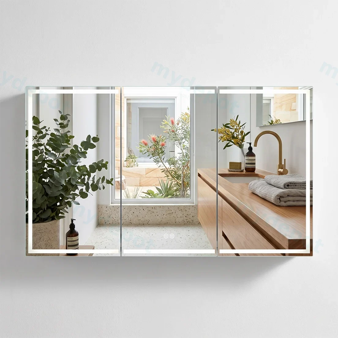 1500*720*139mm Silver Brushed Rectangular LED Mirror Shaving Cabinet(Three Doors,Anti-Fogging)
