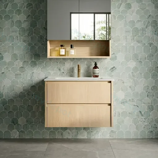 590*455*520mm Sandy Oak Wood Matt Gladstone Modern Wall Hung Plywood Cabinet