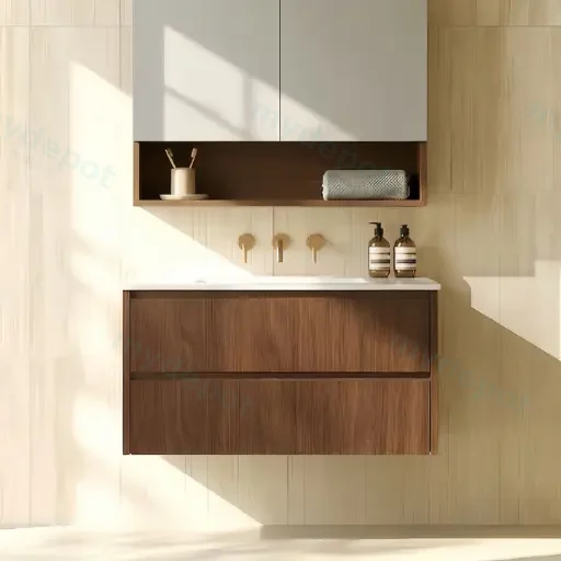 890*455*520mm Mocha Oak Wood Matt Gladstone Modern Wall Hung Plywood Cabinet