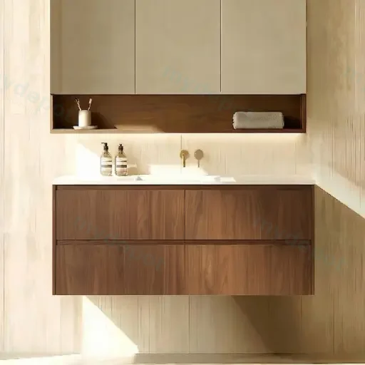 1190*455*520mm Mocha Oak Wood Mat Gladstone Modern Wall Hung Plywood Cabinet For Single Bowl