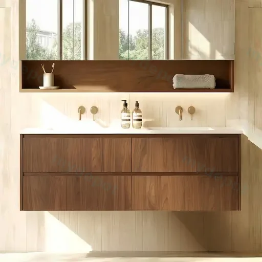 1490*455*520mm Mocha Oak Wood Matt Gladstone Modern Wall Hung Plywood Cabinet For Single And Double Bowl