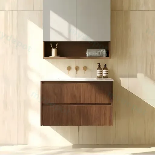 590*455*520mm Mocha Oak Wood Matt Gladstone Modern Wall Hung Plywood Cabinet