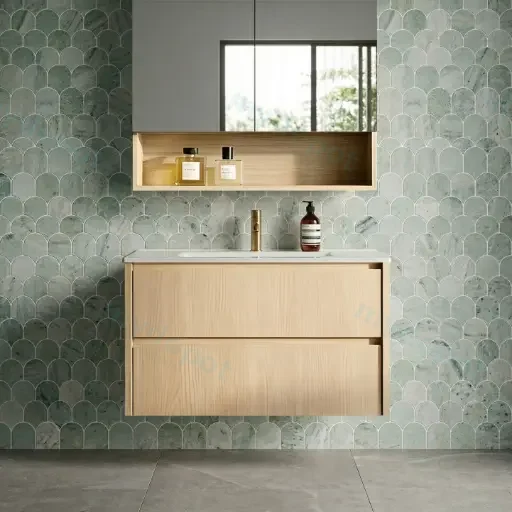 740*455*520mm Sandy Oak Wood Matt Gladstone Modern Wall Hung Plywood Cabinet