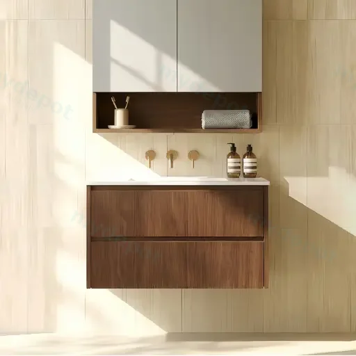 740*455*520mm Mocha Oak Wood Matt Gladstone Modern Wall Hung Plywood Cabinet