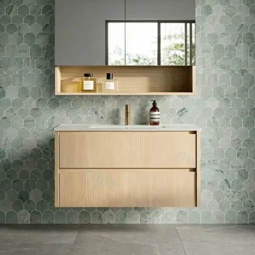 890*455*520mm Sandy Oak Wood Matt Gladstone Modern Wall Hung Plywood Cabinet