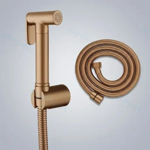 Round Brass Brushed Copper Toilet Bidet Spray Kit With 1.2m Stainless Steel Hose