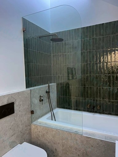 750-1500mm Shower Screen Over Bath Fixed Panel Frameless 10mm Clear Tempered Glass Curved