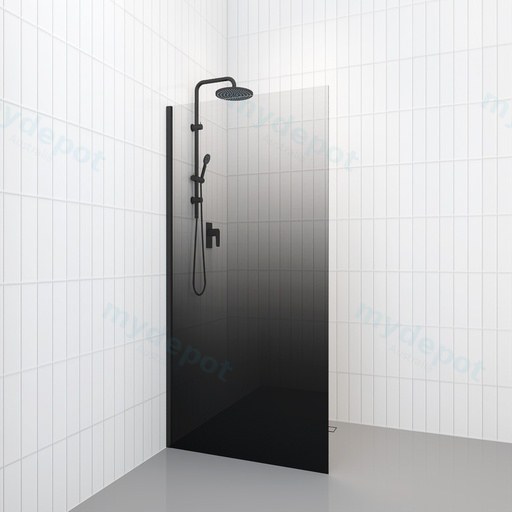 900-1200mm Shower Screen Walk In Fixed Panel Frameless 10mm Clear-to-Black Gradient Tempered Glass