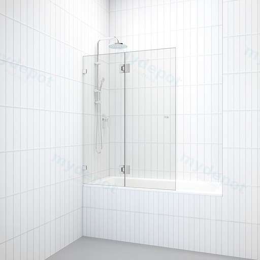 850-1500mm Shower Screen Over Bath Double Hinged Door Frameless 10mm Tempered Glass