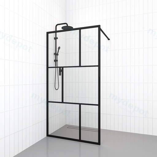 1000-1100mm Shower Screen Walk In Fixed Panel Framed 6mm Clear Glass Printed Grills