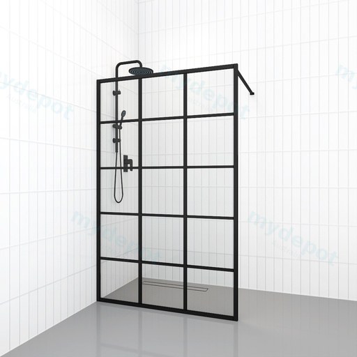 1200mm Shower Screen Walk In Fixed Panel Framed 6mm Clear Glass 15 Printed Grills