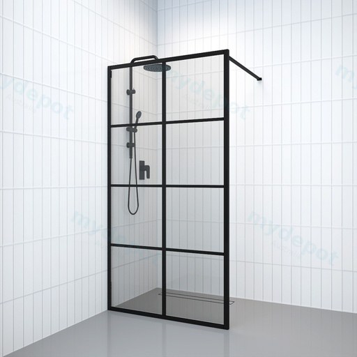 700-1500mm Shower Screen Over Bath Fixed Panel Framed 8mm Clear Glass Printed Grills