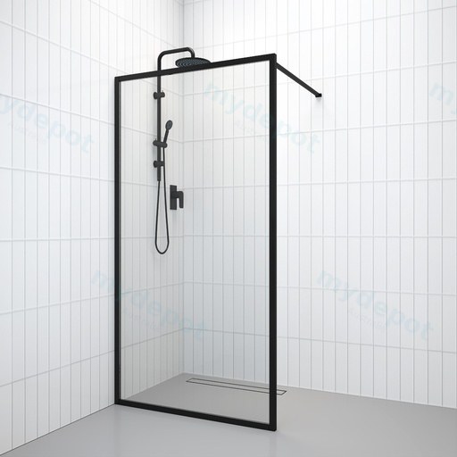 900-1200mm Shower Screen Walk In Fixed Panel Framed 6mm Clear Tempered Glass Support Bar Included