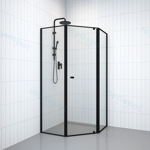 900-1000mm Shower Screen Diamond Shape Pivot Door Semi-Frameless 6mm Tempered Glass