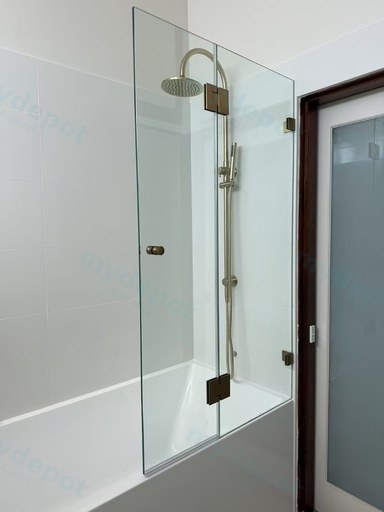 750-1500mm Shower Screen Over Bath Single Swing Door Semi-Frameless 6mm Clear Tempered Glass