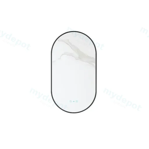Maia Series 500x900x45mm Matt Black Oval LED Mirror