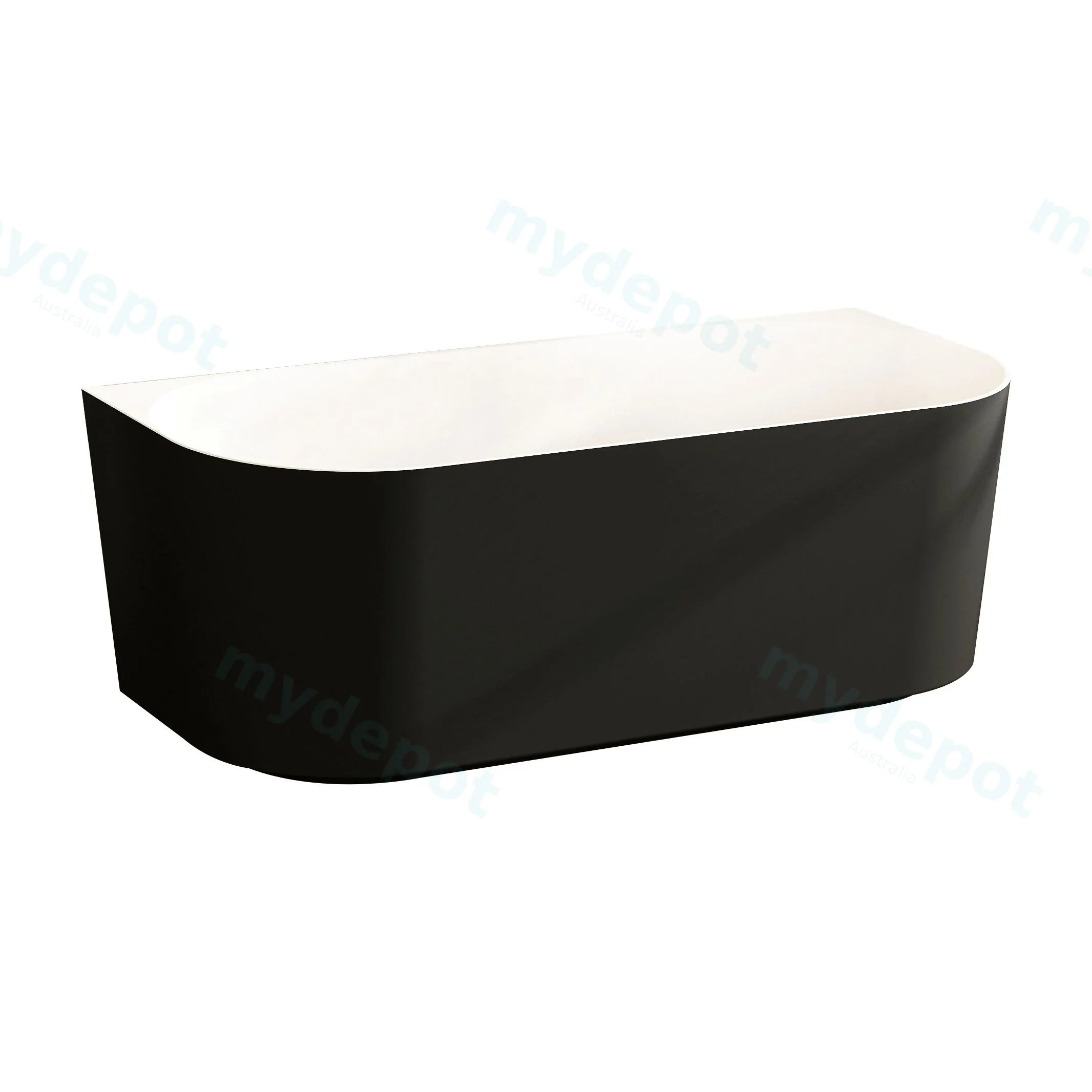 Musen Gloss Black & White Back-To-Wall Round Bathtub (1500*750*580mm) Thin Edge Wthout Overflow