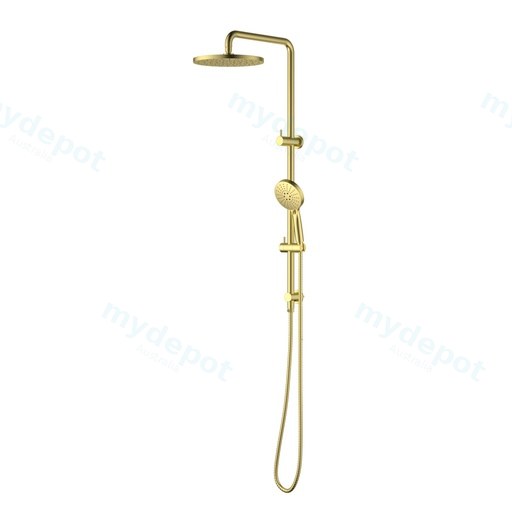 Otus Round Multi-Function Shower Set Brushed Gold,304SS Stainless Steel Rail, 250mm ABS Shower Head,1.5m PVC Hose