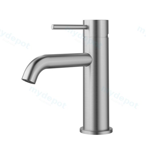 Otus Slimline SS Basin Mixer Curved Spout in Brushed Stainless Steel