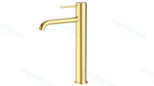 Otus Slimline SS Highrise Basin Mixer Curved Spout in Brushed Gold