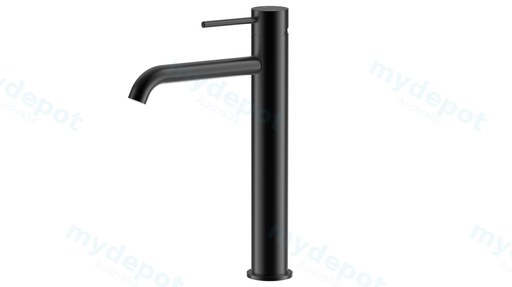Otus Slimline SS Highrise Basin Mixer Curved Spout in Matt Black