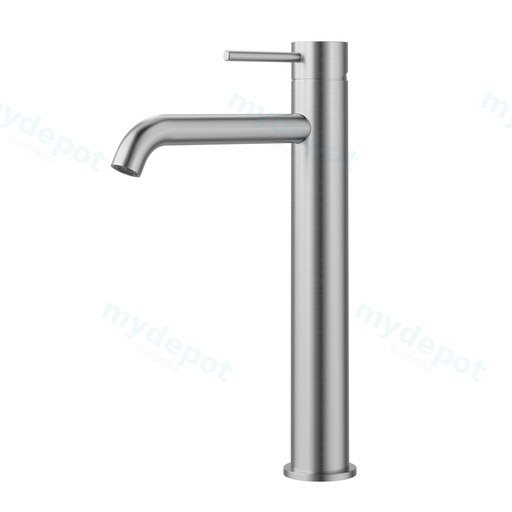 Otus Slimline SS Highrise Basin Mixer Curved Spout Brushed Stainless Steel