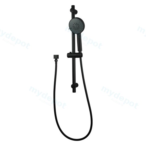 Round Black Adjustable Shower Rail with Wall Connector & Water Hose Only
