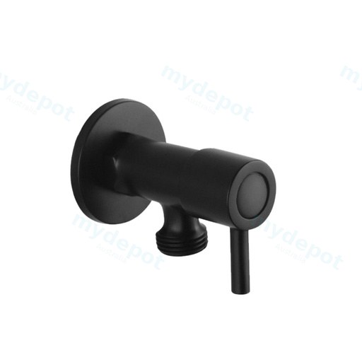 Round Black Brass 1/4 Turn Washing Machine Stop Tap Wall Mounted
