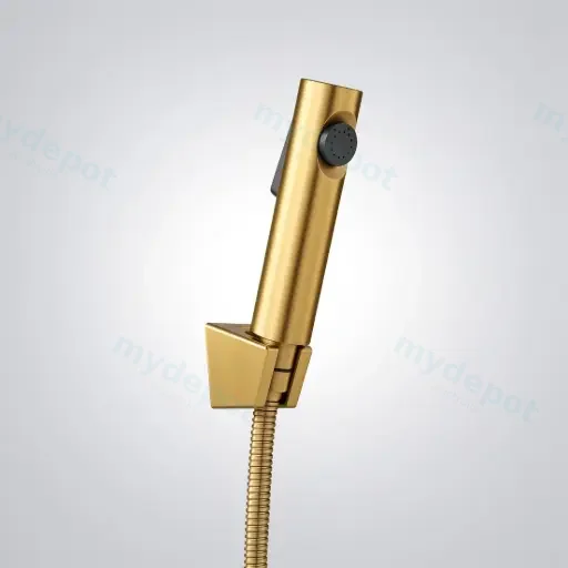 Round Brushed Yellow Gold ABS Toilet Bidet Spray Kit With Stainless Steel Hose