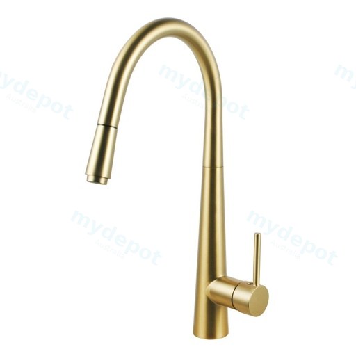 Round Brushed Yellow Gold Pull Out Kitchen Sink Mixer Tap