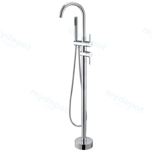 Round Chrome Freestanding Bath Mixer With Handheld Shower